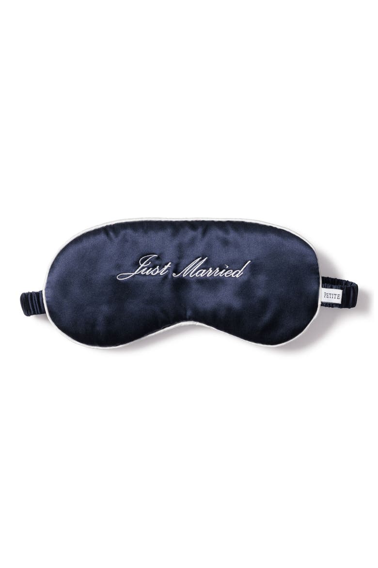 Just Married Embroidered Silk Sleep Mask, Main, color, NAVY