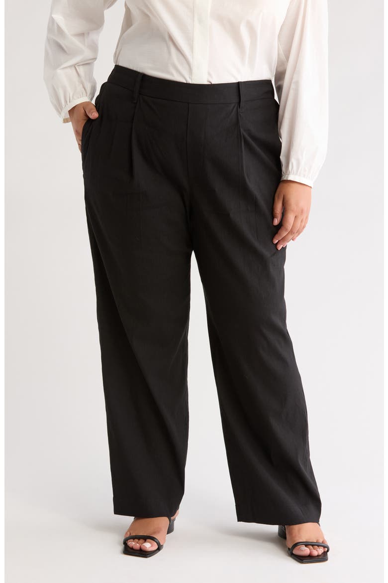 Pleat Front Pull-On Pants, Main, color, BLACK