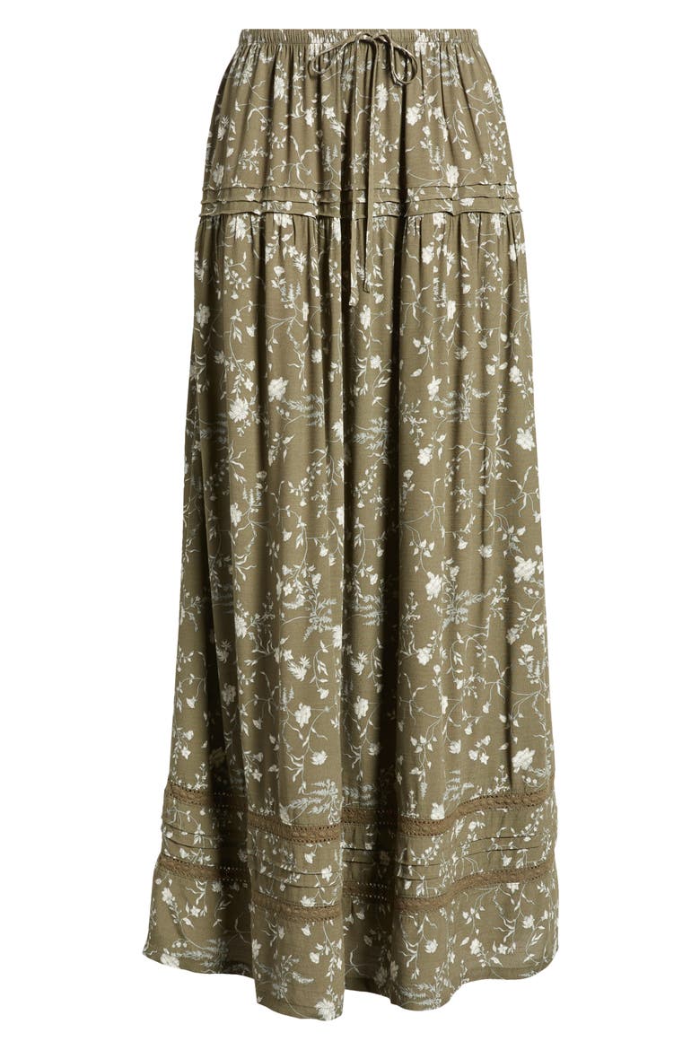 Lace Inset Maxi Skirt, Alternate, color, OLIVE- GREEN WILD VINE
