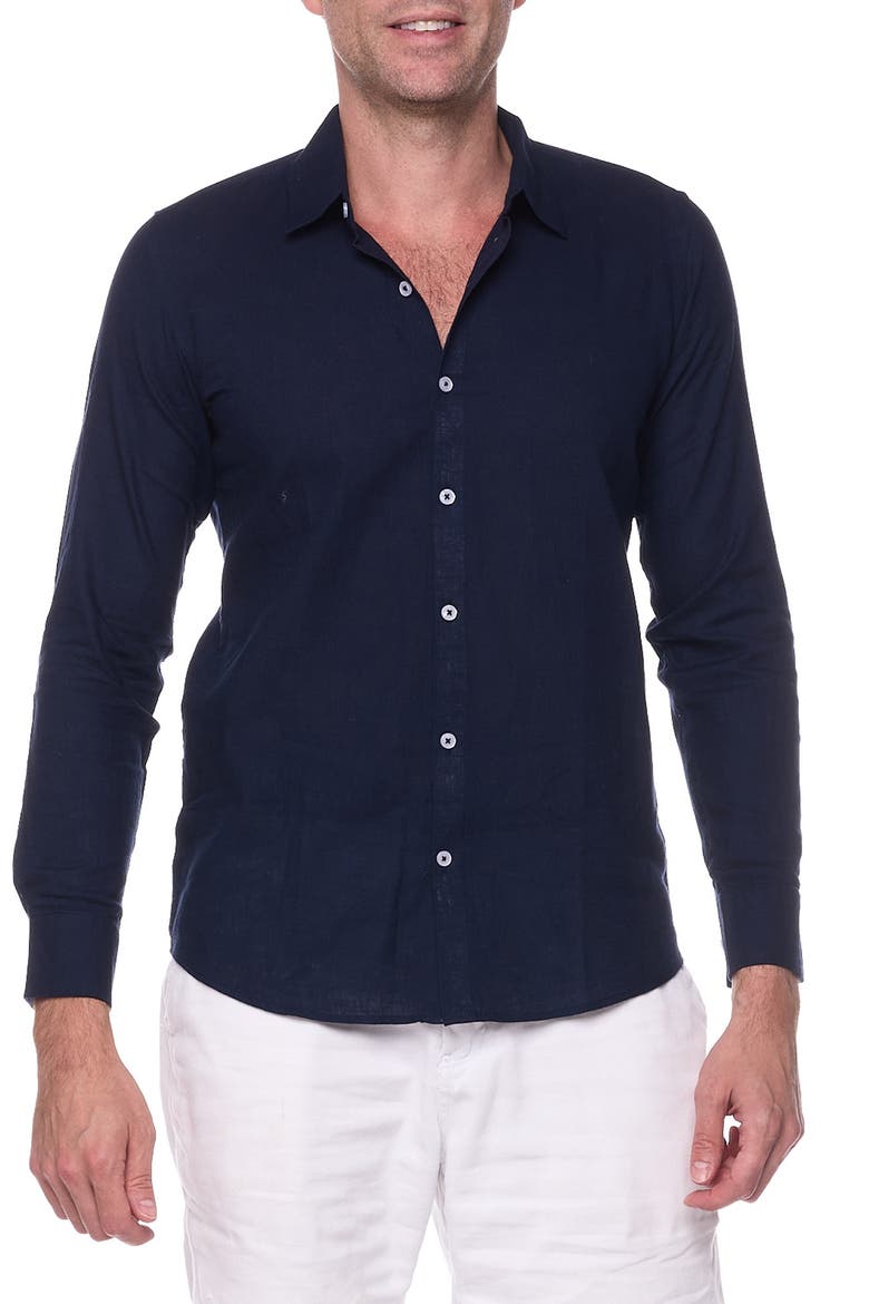 Linen Sport Shirt, Main, color, NAVY BLUE