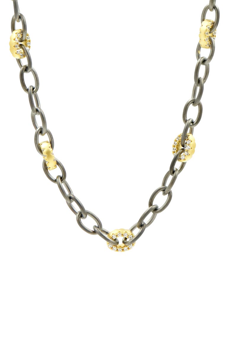 Cubic Zirconia Pavé Link Chain Necklace, Alternate, color, BLACK AND GOLD