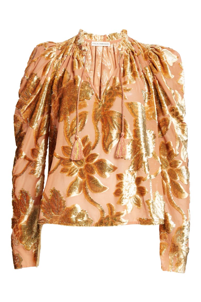 Camilla Velvet Devoré Blouse, Alternate, color, ROSE GOLD