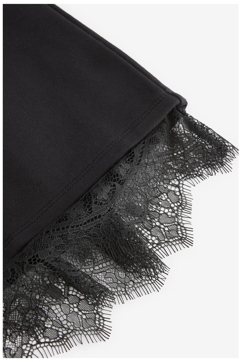Lace Trim Sweatshirt Dress, Alternate, color, BLACK