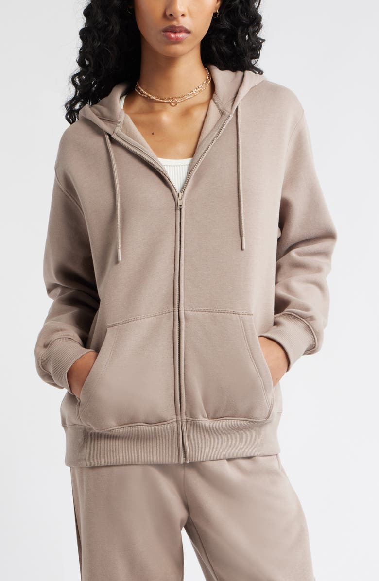 BP. Oversize Zip Fleece Hoodie, Alternate, color, Grey Fungi