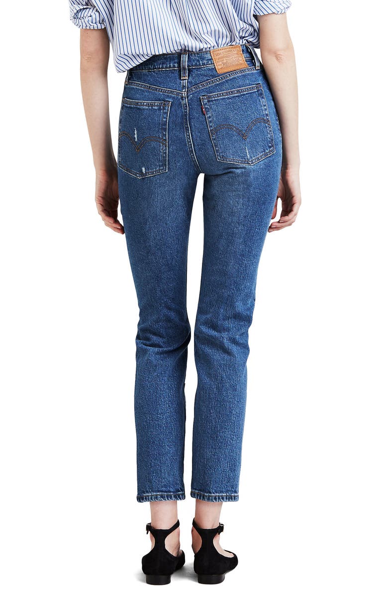 Levi's<sup>®</sup> Wedgie Icon Fit Ripped High Waist Ankle Jeans, Alternate, color, 