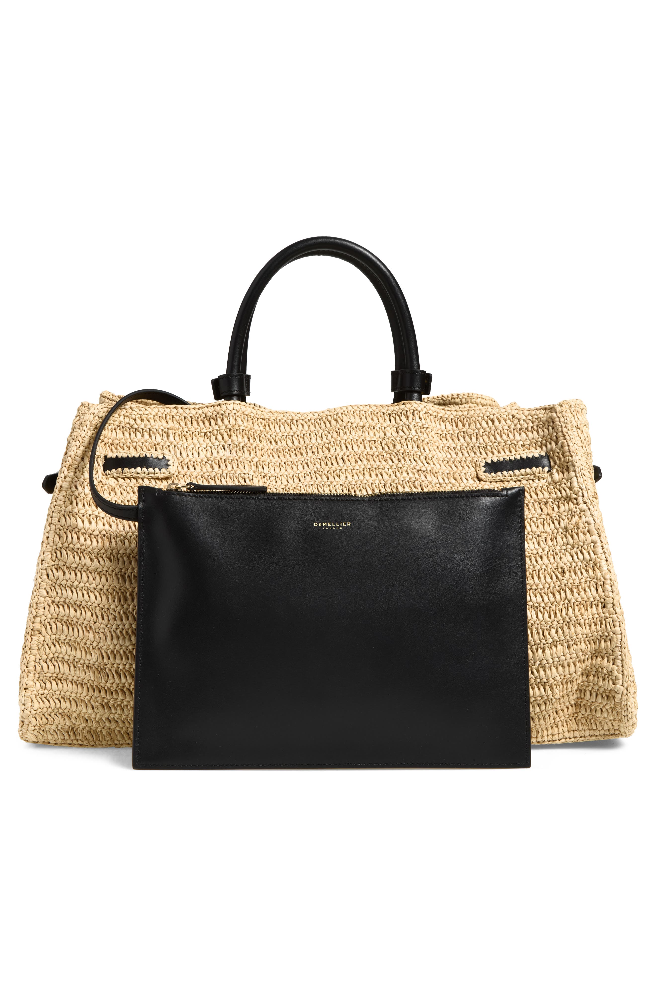 The Hudson Woven Raffia & Leather Top Handle Bag, Alternate, color, NATURAL/ BLACK