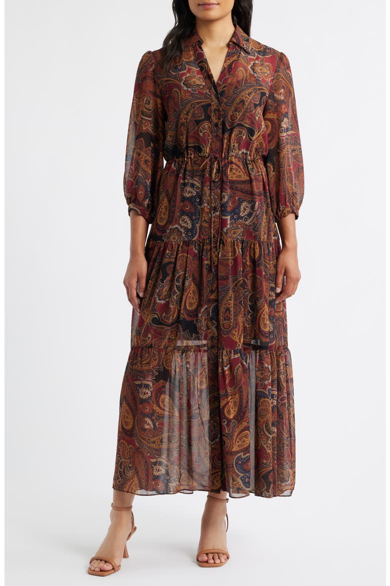 Paisley Tiered Dress, Main, color, BURGUNDY MULTI