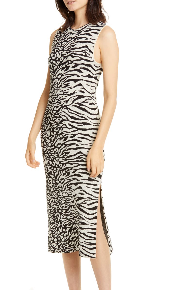 Proenza Schouler White Label Zebra & Leopard Jacquard Midi Dress, Alternate, color,