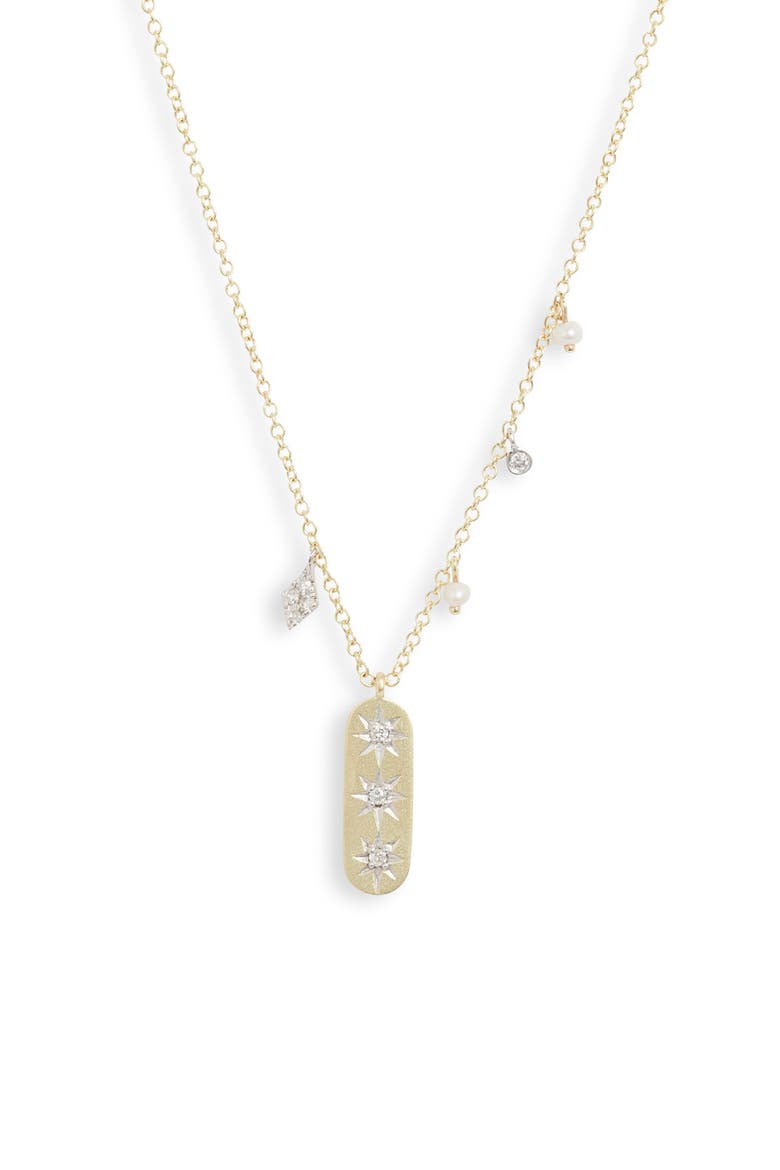 Pavé Diamond & Pearl Pendant Necklace, Main, color, YELLOW/ WHITE GOLD