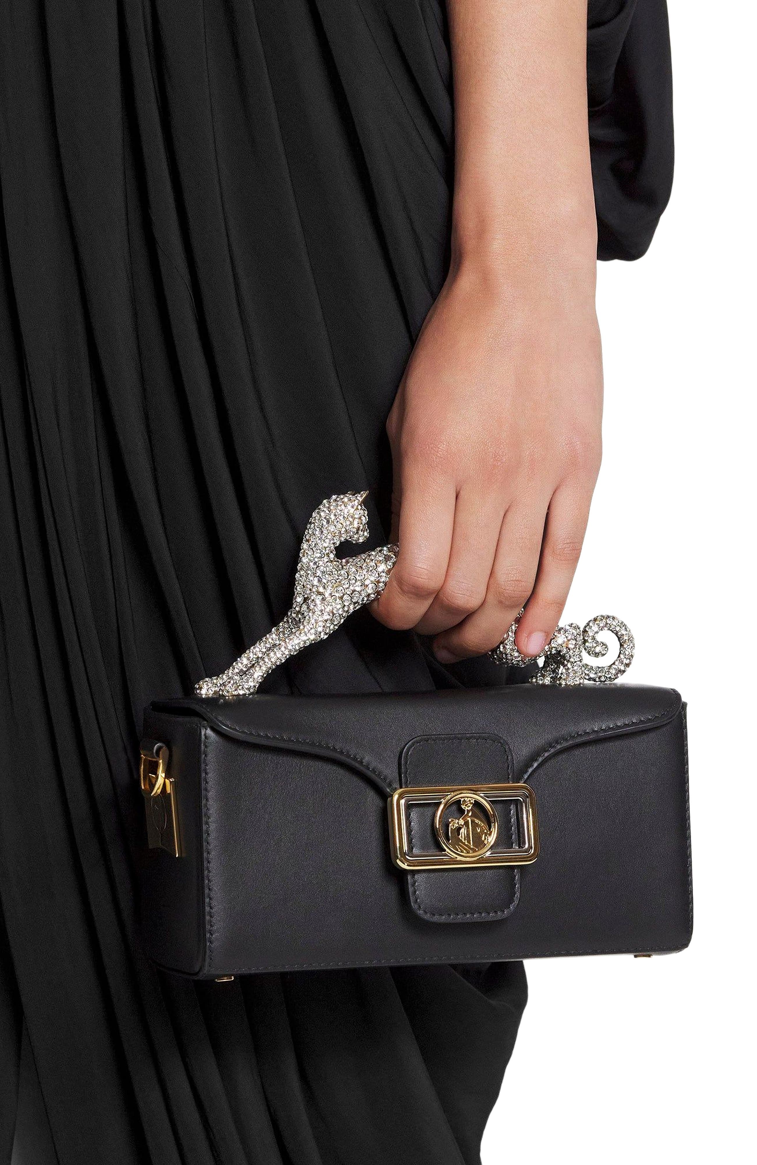 Lanvin Nano Pencil Cat Leather And Rhinestone Bag, Alternate, color, 