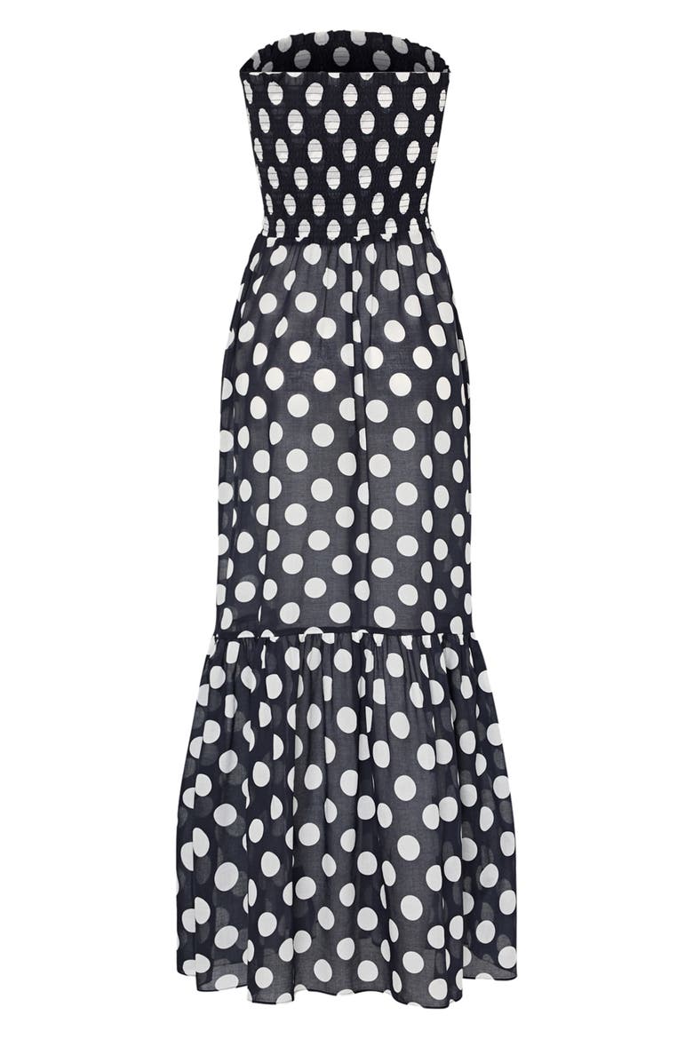 Olen Glam Polka Dot Strapless Cover-Up Maxi Dress, Alternate, color, BLACK/ WHITE