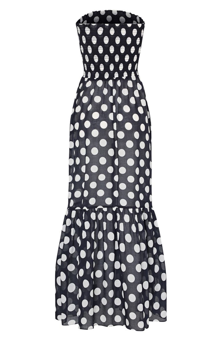 Milly Olen Glam Polka Dot Strapless Cover-Up Maxi Dress, Alternate, color, Black/ White
