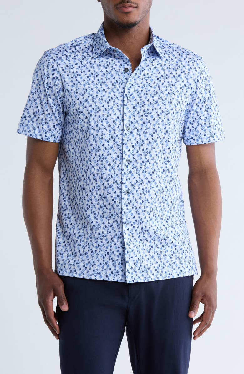 Bugatchi Milo Short Sleeve Stretch Cotton Button-Up Shirt, Main, color, 