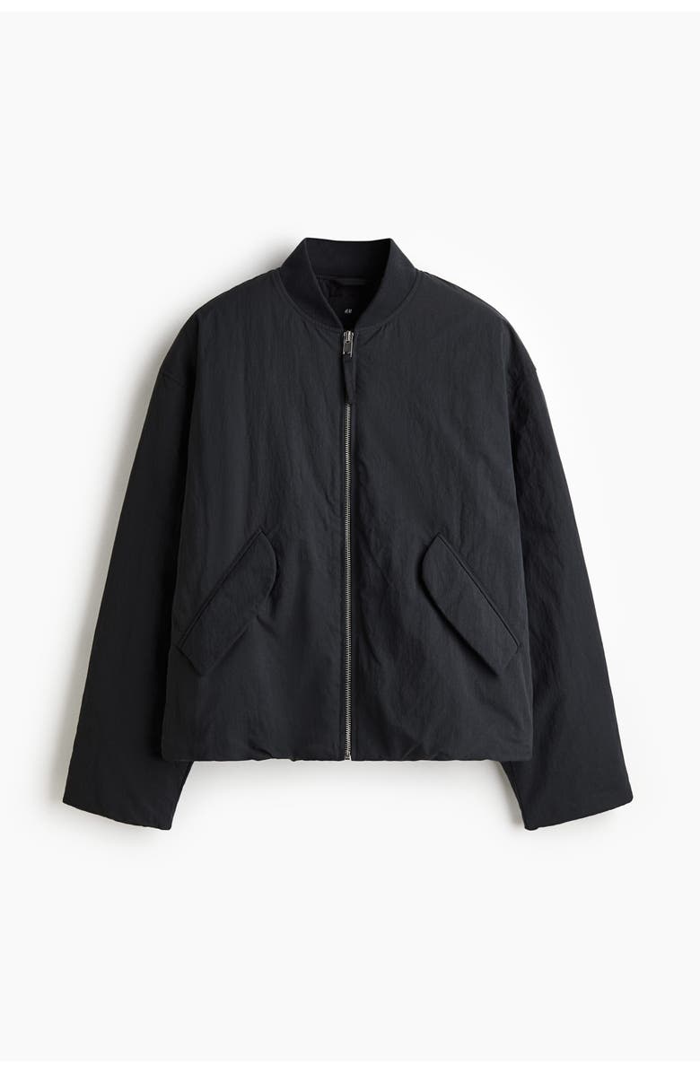H&M Loose Fit Nylon Bomber Jacket, Alternate, color, Black