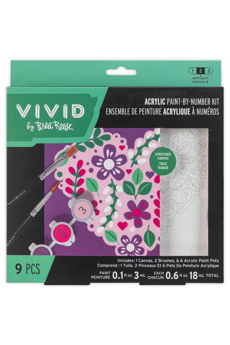 Acrylic Mini Paint By Number Kit, Flower Heart, 6 x 6 Inch, Main, color, Multicolored