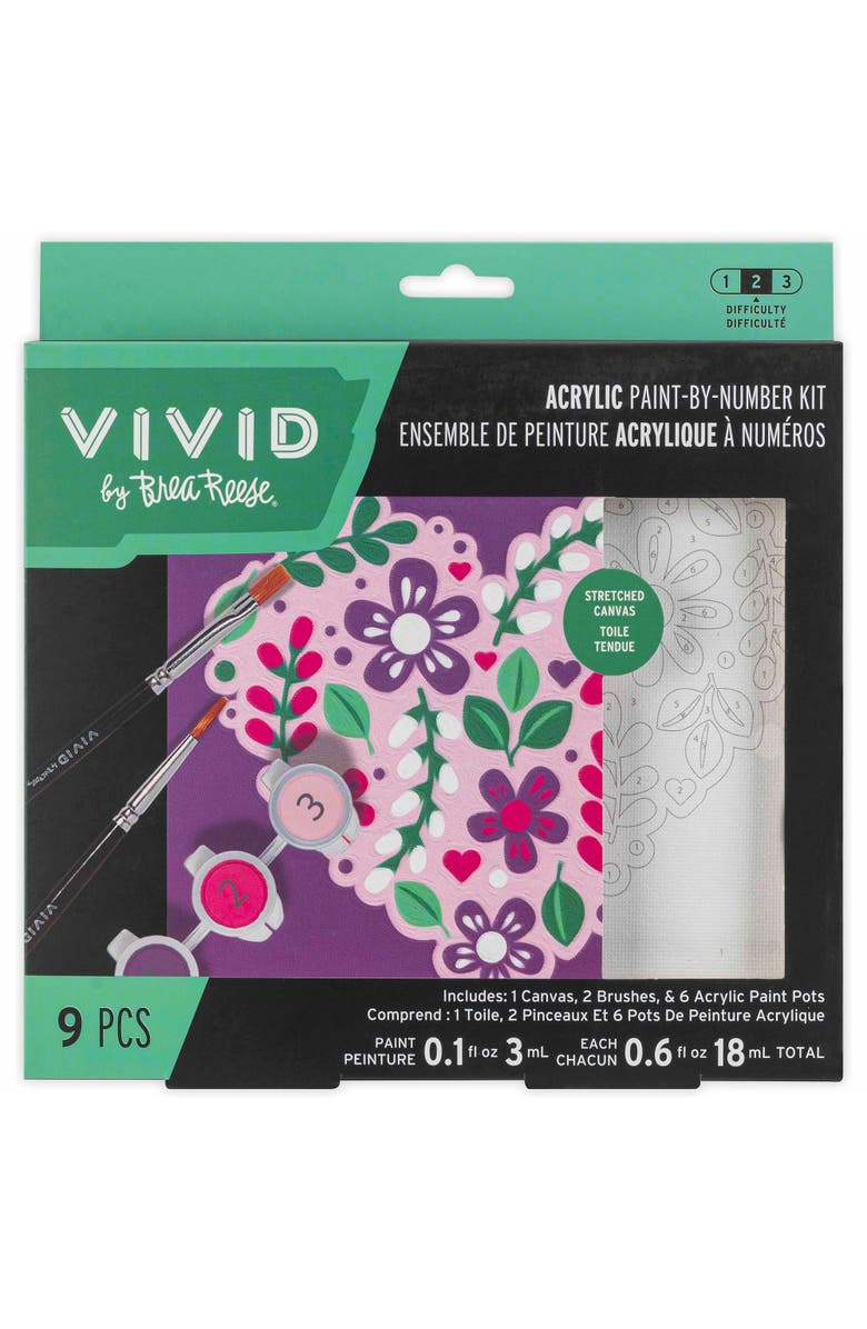 Brea Reese Vivid Acrylic Mini Paint By Number Kit, Flower Heart, 6 x 6 Inch, Main, color,