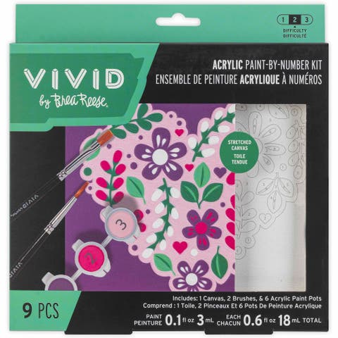 Acrylic Mini Paint By Number Kit, Flower Heart, 6 x 6 Inch