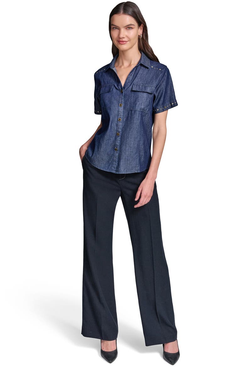 Studded Button-Up Shirt, Alternate, color, INDIGO