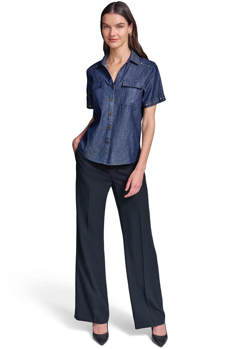 KARL LAGERFELD PARIS <p>Studded Button-Up Shirt</p>, Alternate, color, Indigo