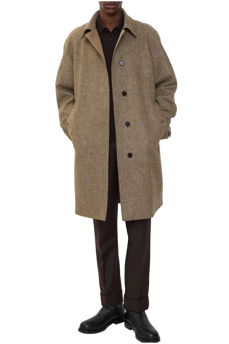 Long Herringbone Wool Dual Burberry Car Coat, Main, color, Clay brown