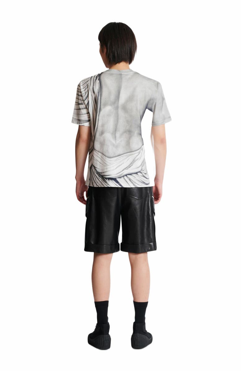 Balmain Logo T-Shirt With Statue Print, Alternate, color, Grey