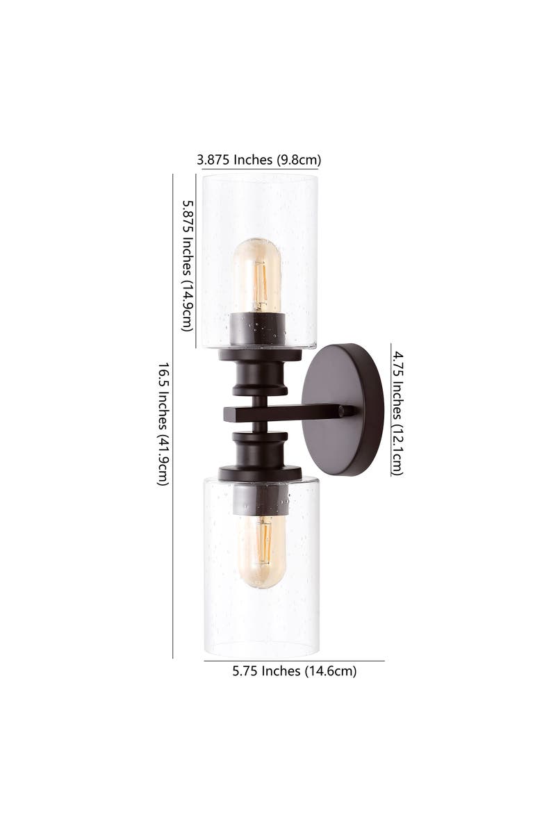 JONATHAN Y Jules Cylinder 2-Light Iron/Seeded Glass Farmhouse Contemporary LED Wall Sconce, Alternate, color, Oil Rubbed Bronze