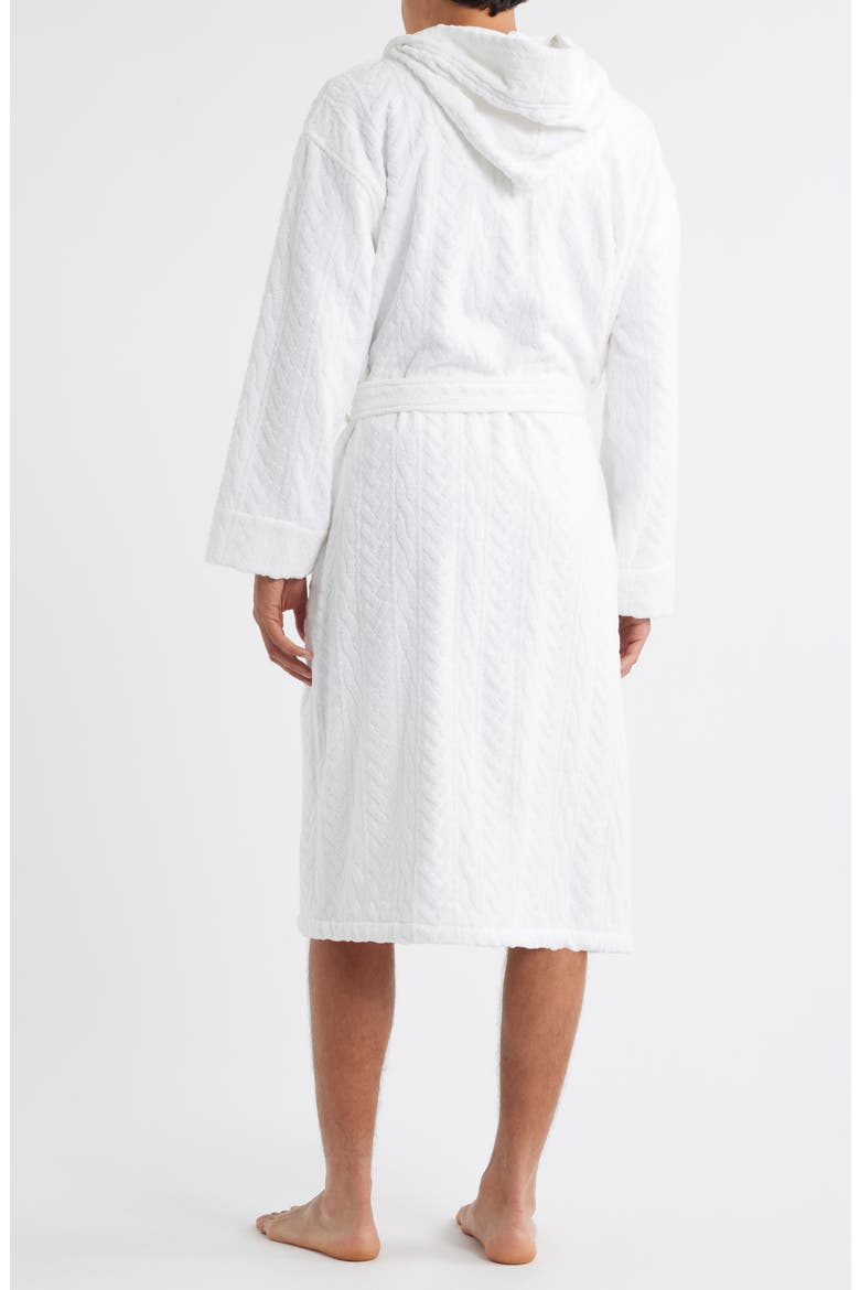 Textured Cotton Terry Cloth Hooded Robe, Alternate, color, WHITE