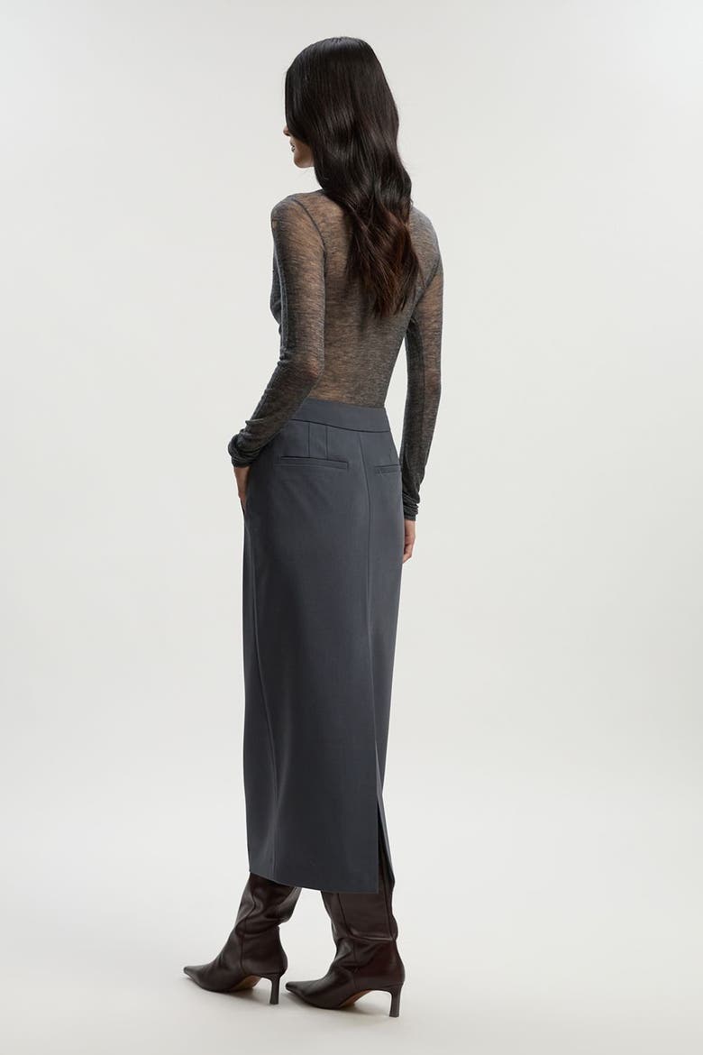 Tailored Twill Pencil Maxi Skirt, Alternate, color, Grey