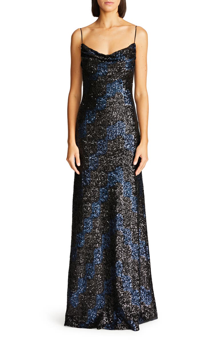 HALSTON Syrena Wave Sequin Gown, Main, color, 