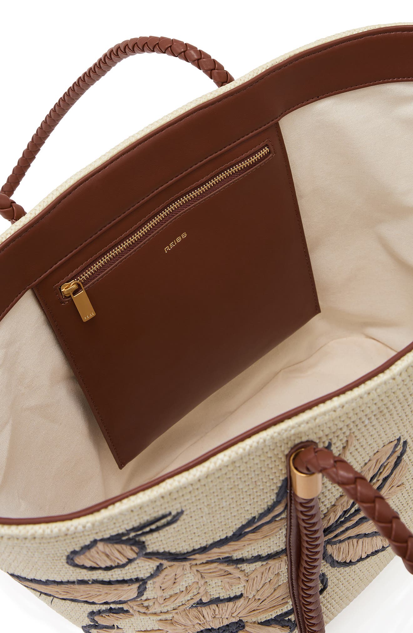 Reiss Rae Embroidered Straw Tote, Alternate, color, Natural