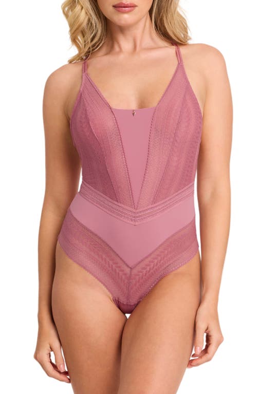 Montelle Intimates Rosaline Geometric Lace Bodysuit In Rose