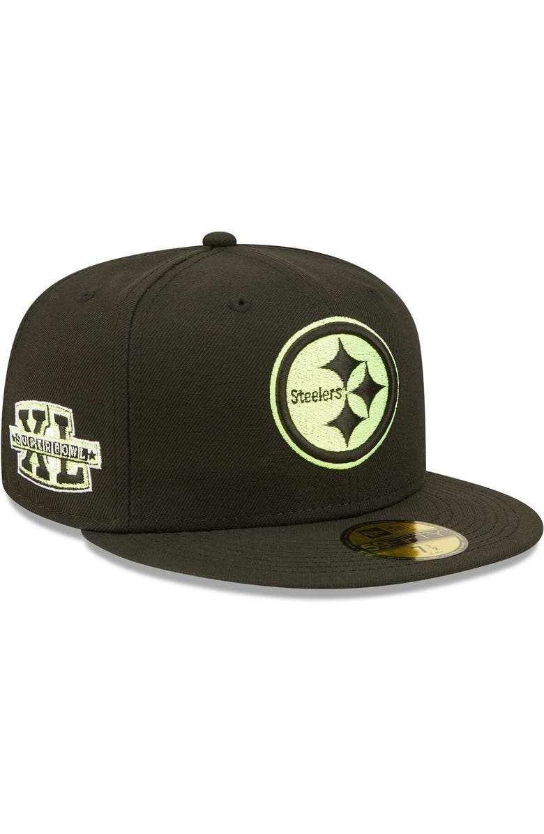 New Era Men's New Era Black Pittsburgh Steelers Super Bowl XL Summer Pop 59FIFTY Fitted Hat, Main, color,