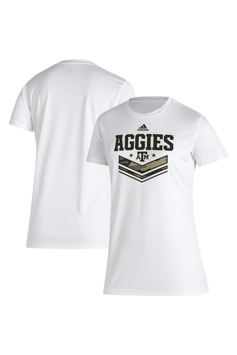 Women's adidas White Texas A&M Aggies Military Appreciation AEROREADY T-Shirt, Main, color, White