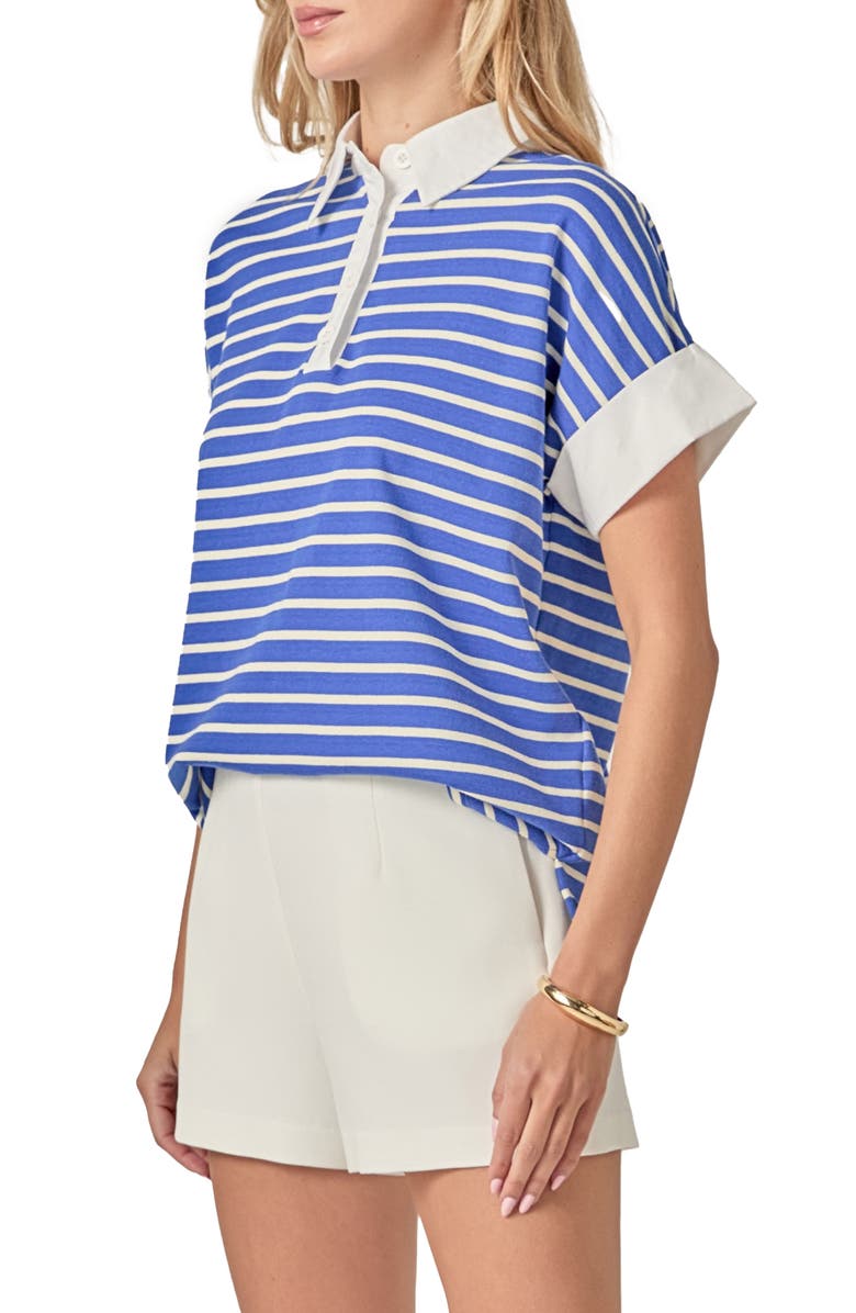 English Factory Stripe Polo Top, Alternate, color, Blue/ White