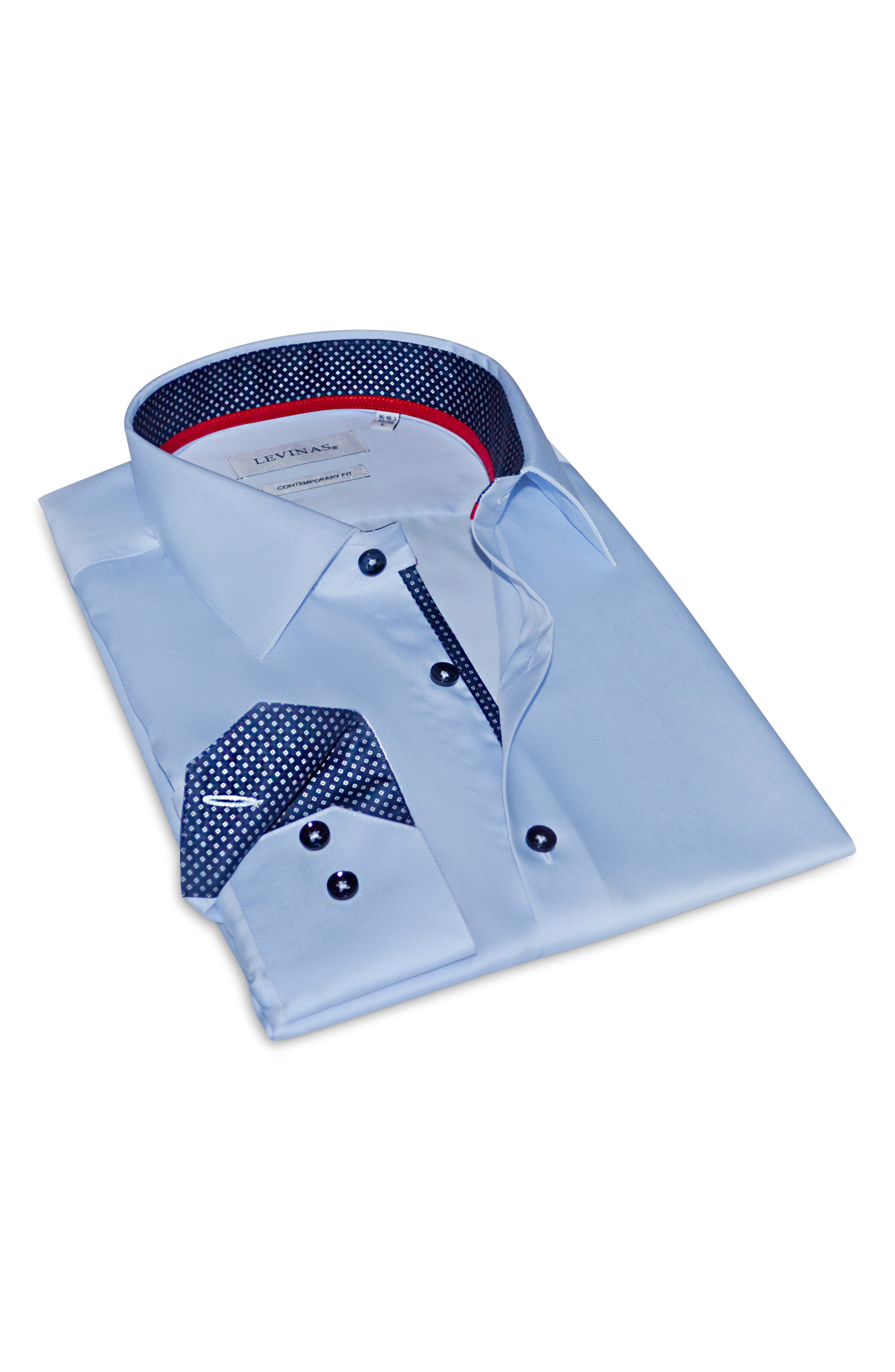 LEVINAS Contemporary Fit Solid Cotton Dress Shirt