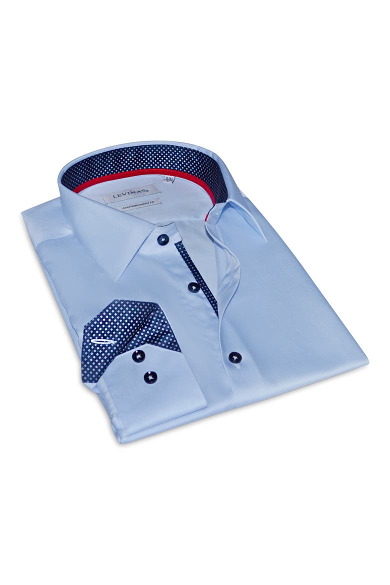 Contemporary Fit Solid Cotton Dress Shirt, Main, color, NAVY