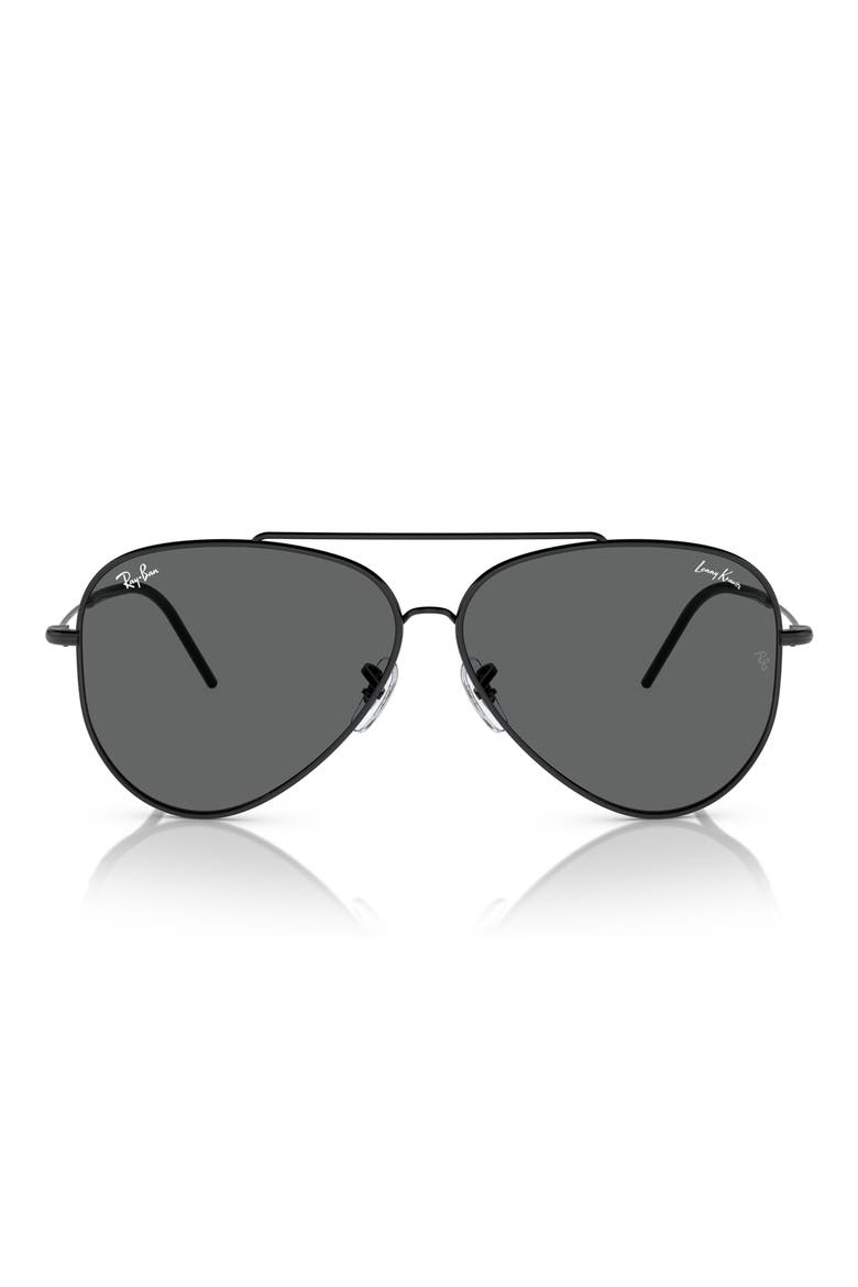 Reverse 62mm Oversize Aviator Sunglasses, Alternate, color, BLACK
