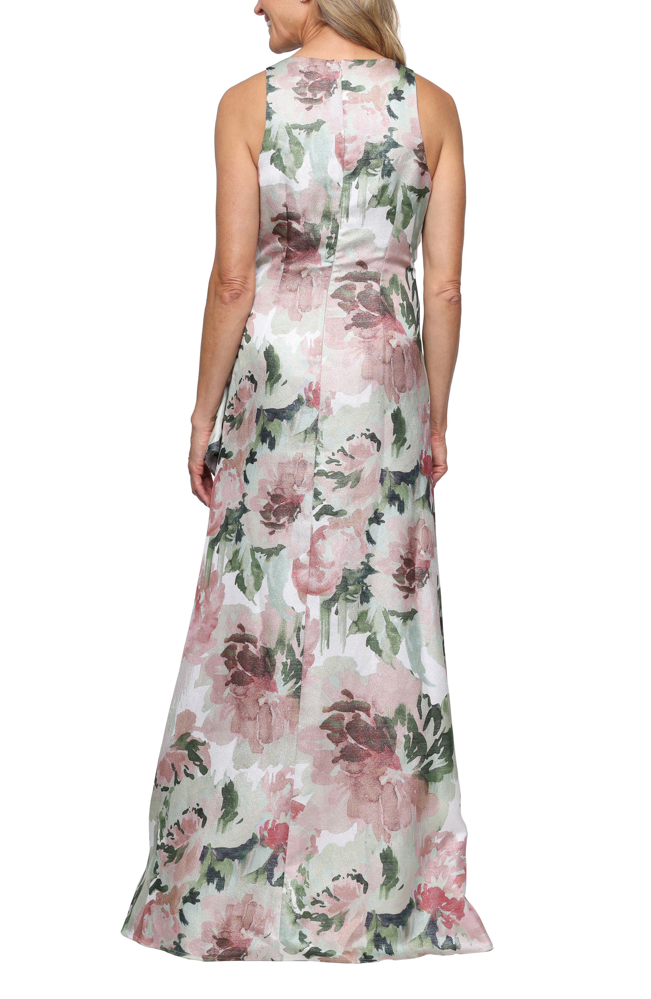 Metallic Floral Satin Gown - image 2