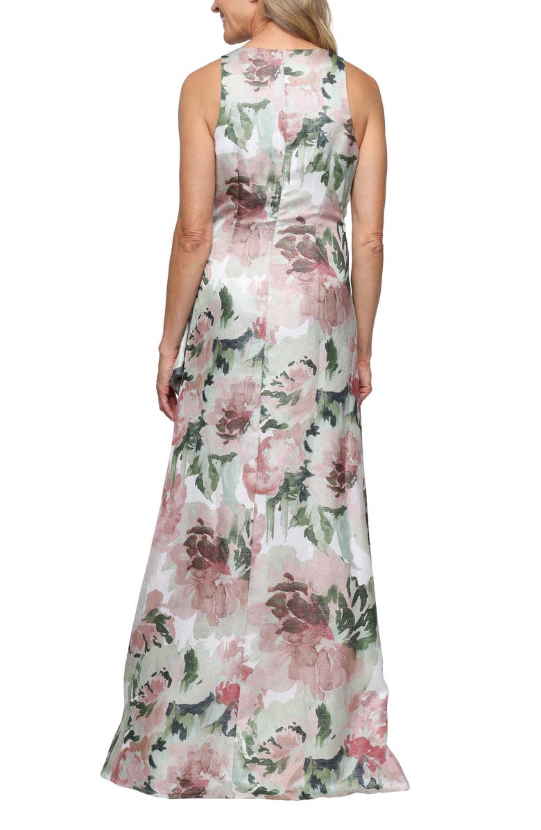 Alex Evenings Metallic Floral Satin Gown, Alternate, color, 