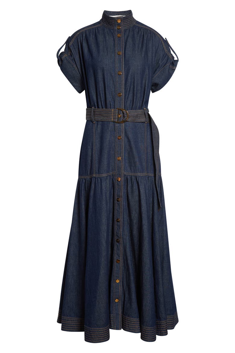 Kindred Spirit Belted Denim Midi Dress, Alternate, color, HARBOUR BLUE