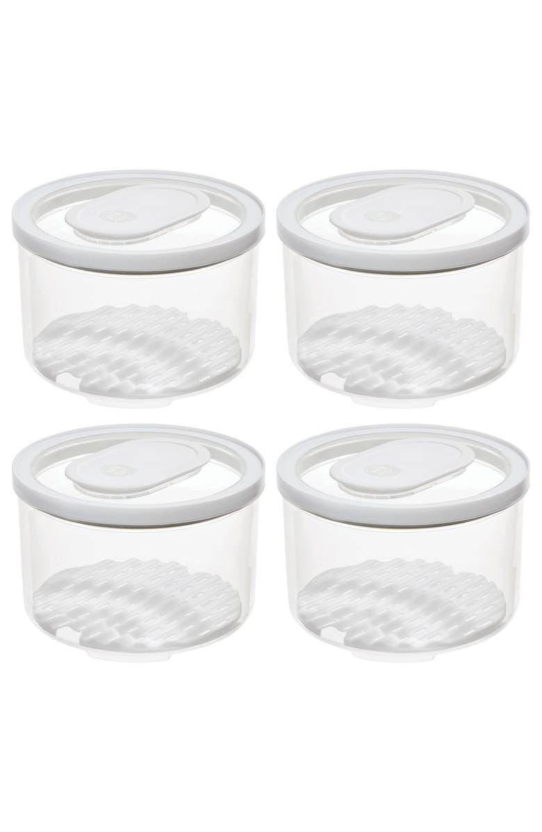 iDesign Round Produce Bin with Drainage Tray and Lid - Set of 4 - Clear, Main, color, 