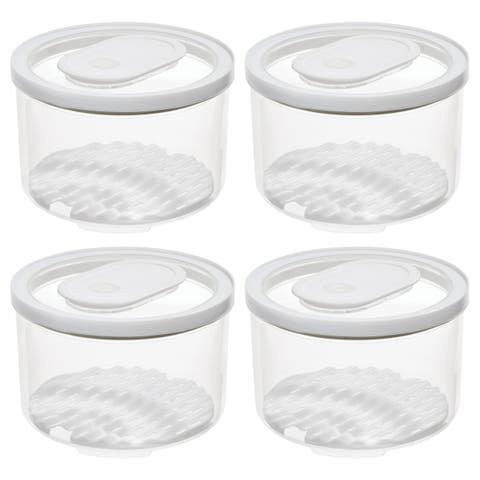 Round Produce Bin with Drainage Tray and Lid - Set of 4 - Clear