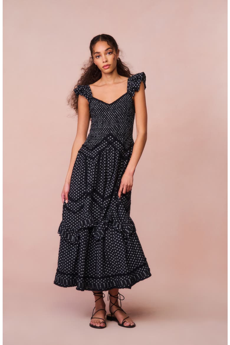 Brin Flutter Sleeve Tiered Maxi Sundress, Alternate, color, MIDNIGHT SNOWFALL