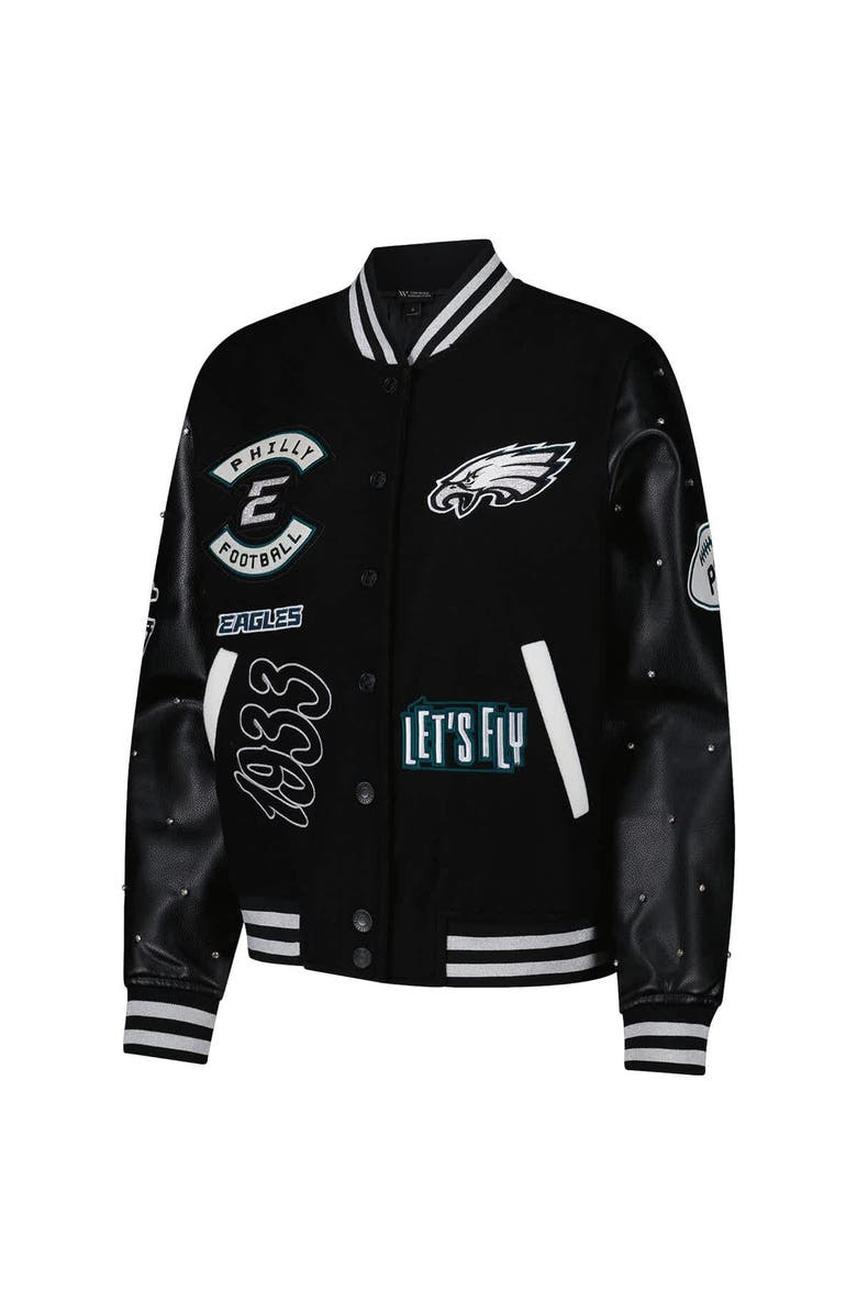 THE WILD COLLECTIVE Women's The Wild Collective Black Philadelphia Eagles Varsity Full-Snap Sparkle Jacket, Alternate, color,