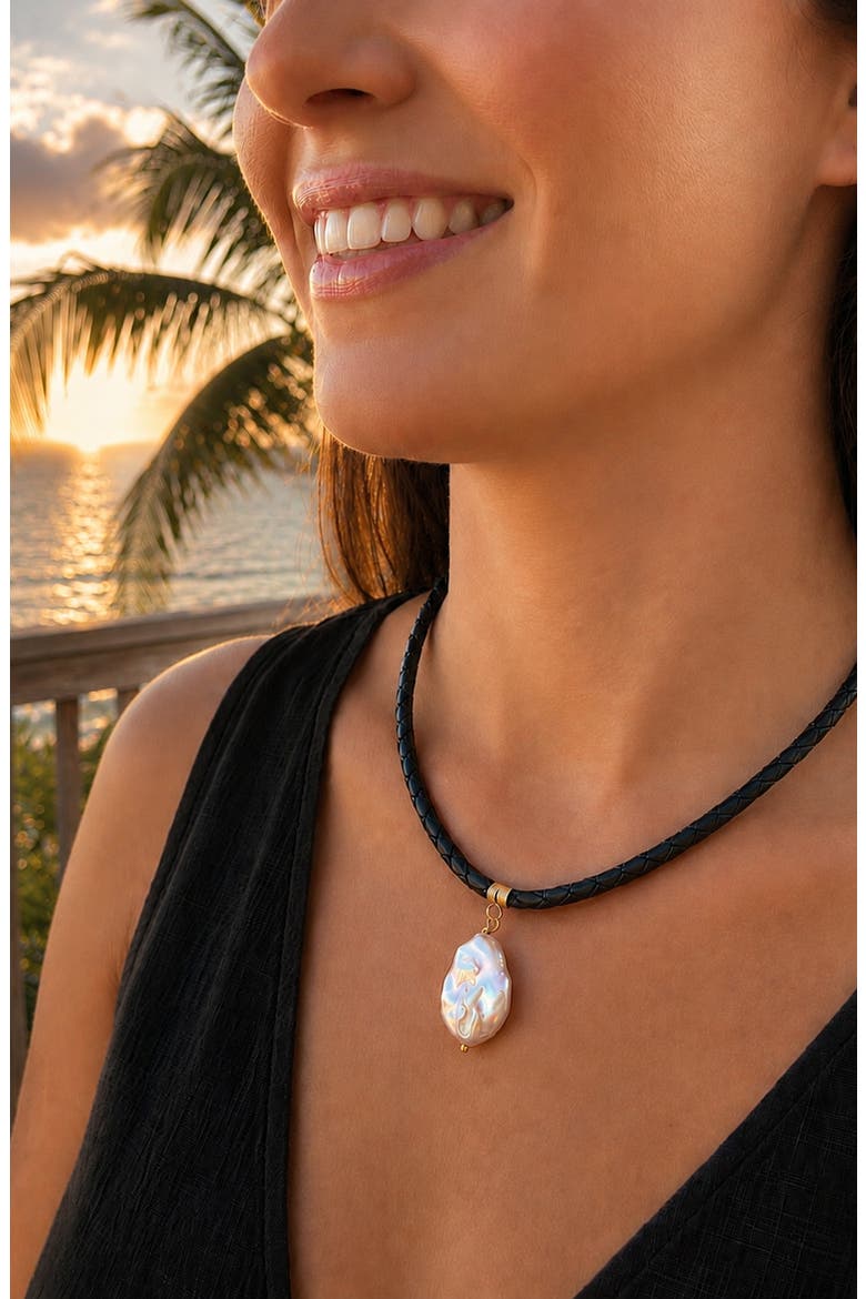 Emilia Corded Imitation Pearl Pendant Necklace, Alternate, color, BLACK