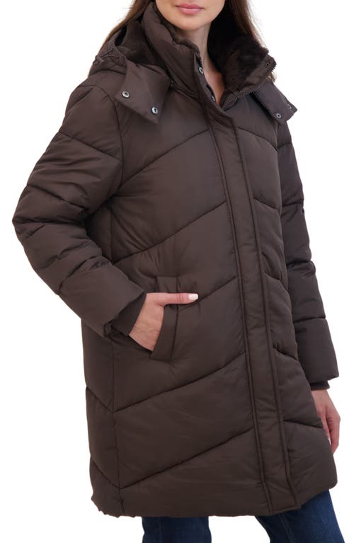 Sebby Quilted Hooded Puffer Jacket In Brown