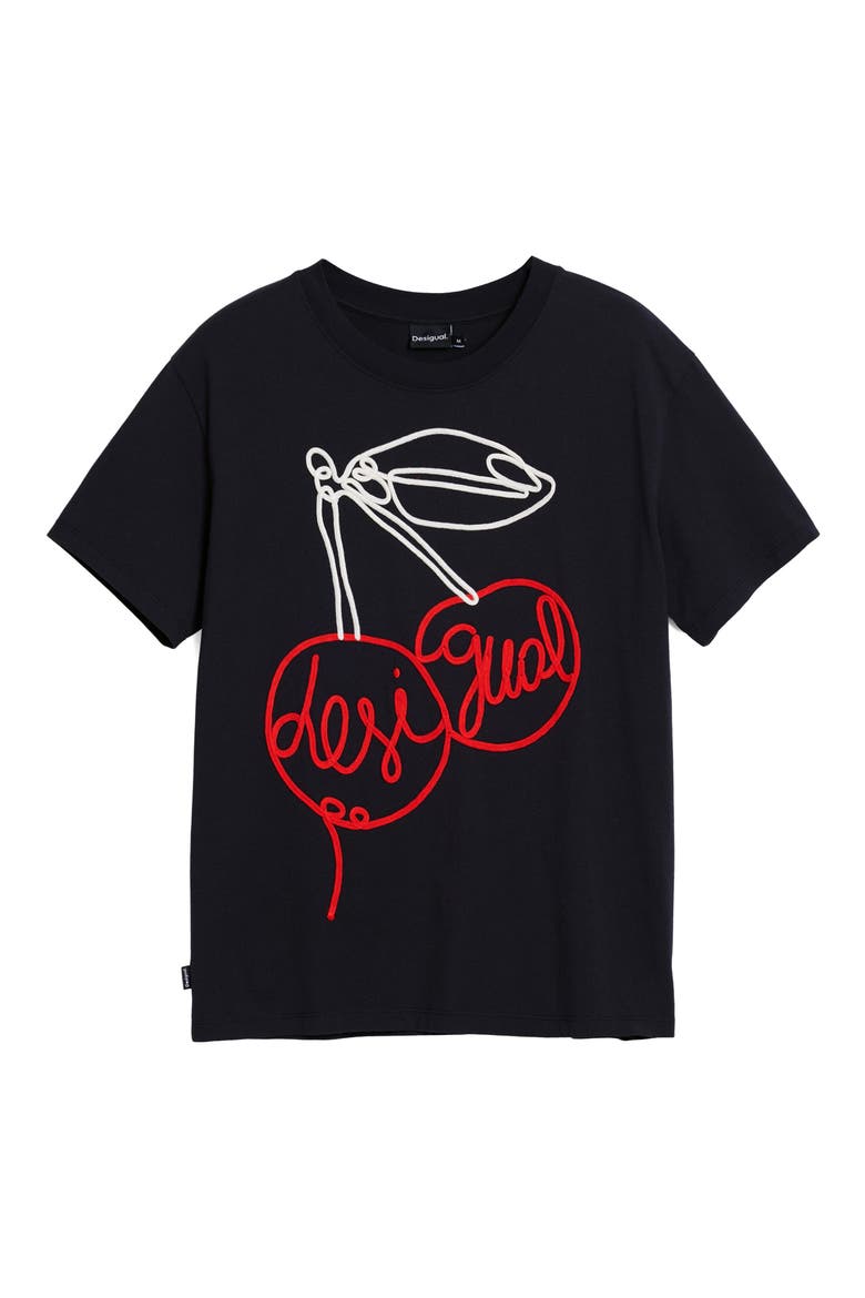 Cherry Rope Embellished Cotton Graphic T-Shirt, Alternate, color, BLACK