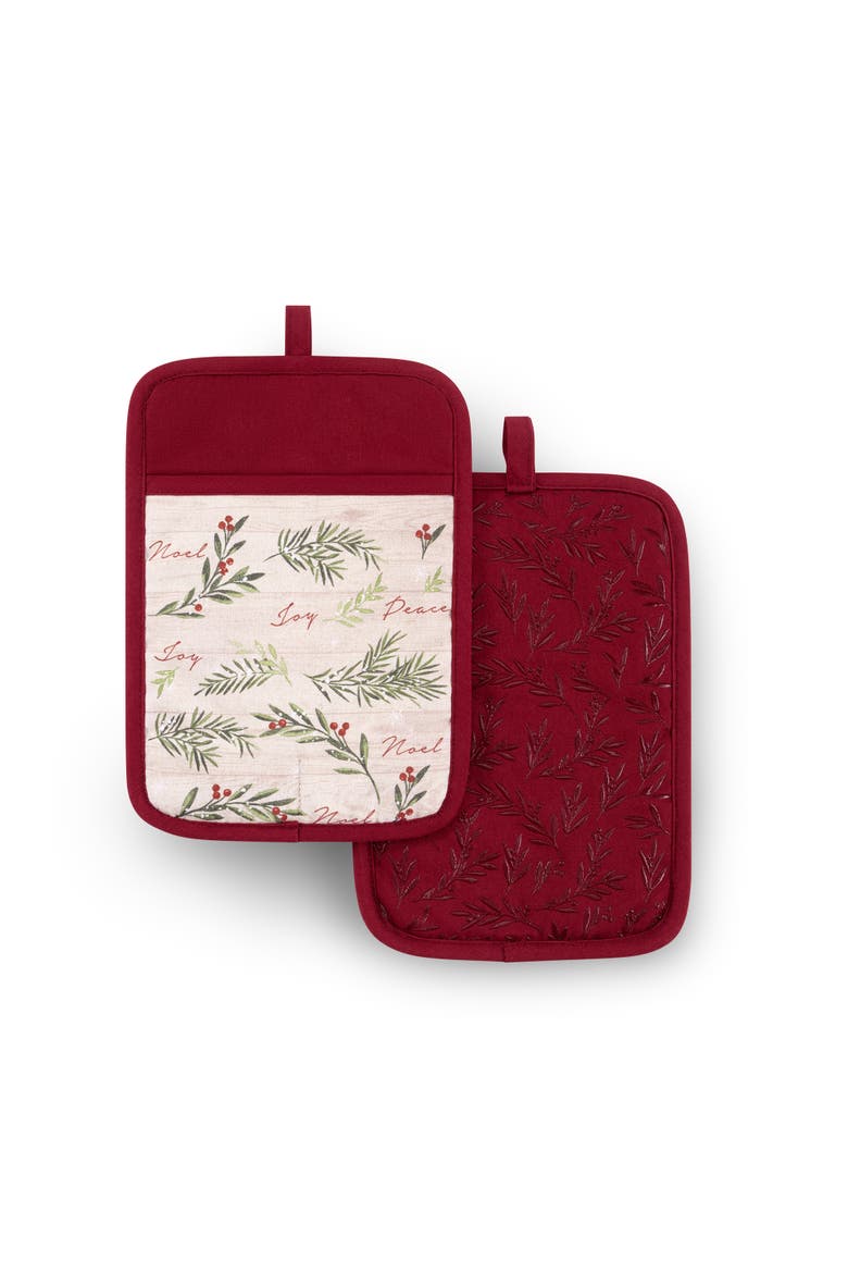 Holiday Tree Trimmings  Pot Holders, Set of 2, Red - 7"W x 10"L, Main, color, Red