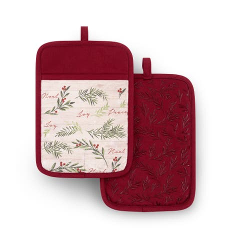 Holiday Tree Trimmings  Pot Holders, Set of 2, Red - 7"W x 10"L