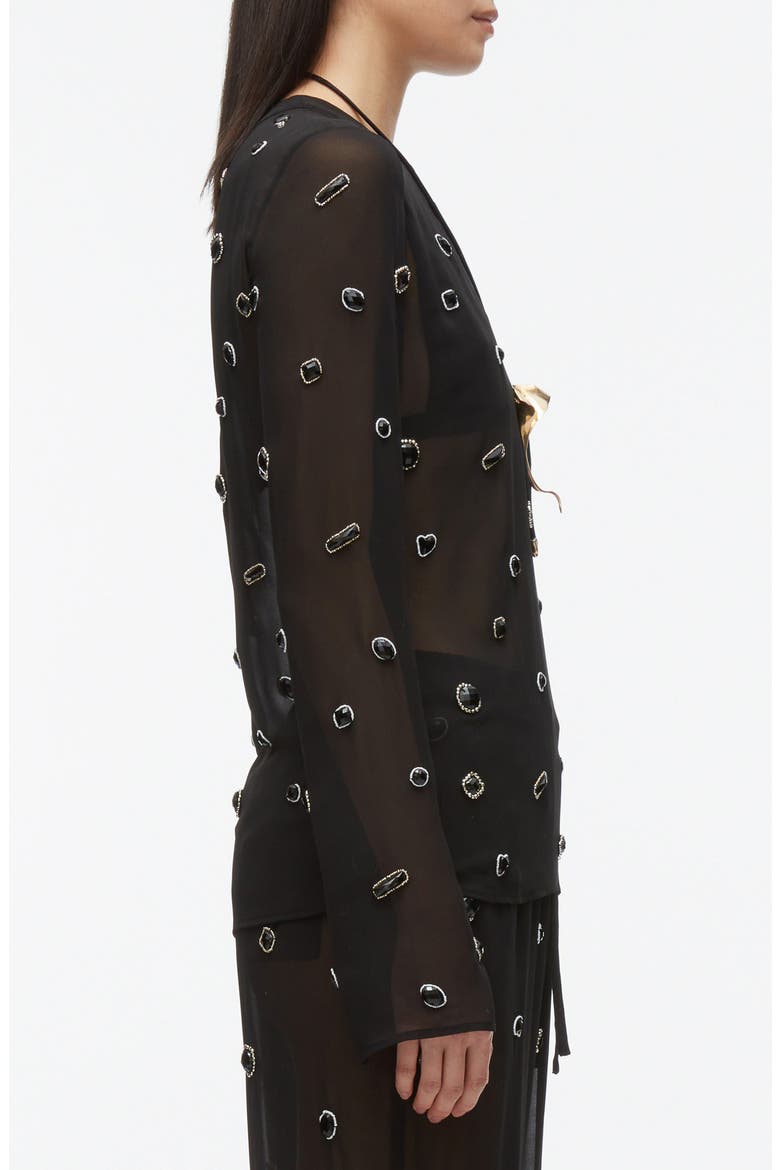 Embellished Silk Chiffon Long Sleeve Top, Alternate, color, BLACK